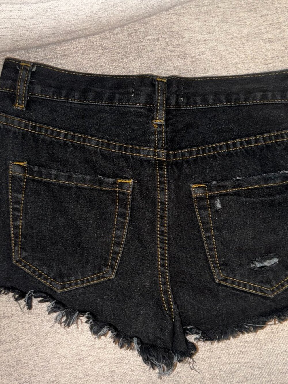 Forever 21 Black Denim Vintage Style High Waist Ripped Jean Shorts Size 25